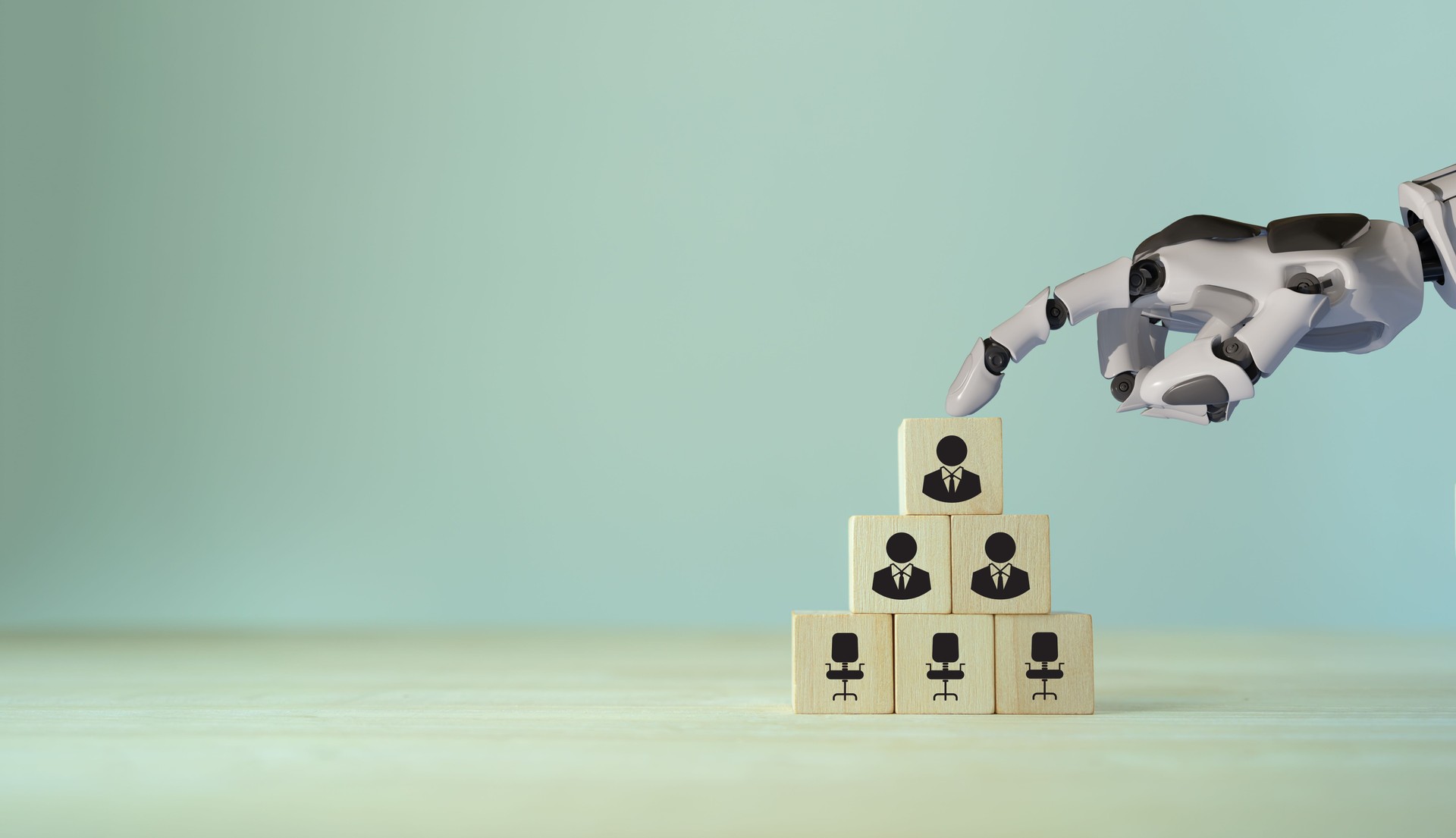 Using AI for recruiting concept. 3d rendering robot hand put ,pick or choose the one who got idea or special or right man for job than other in human resources management (hrm) or recruitment concept.